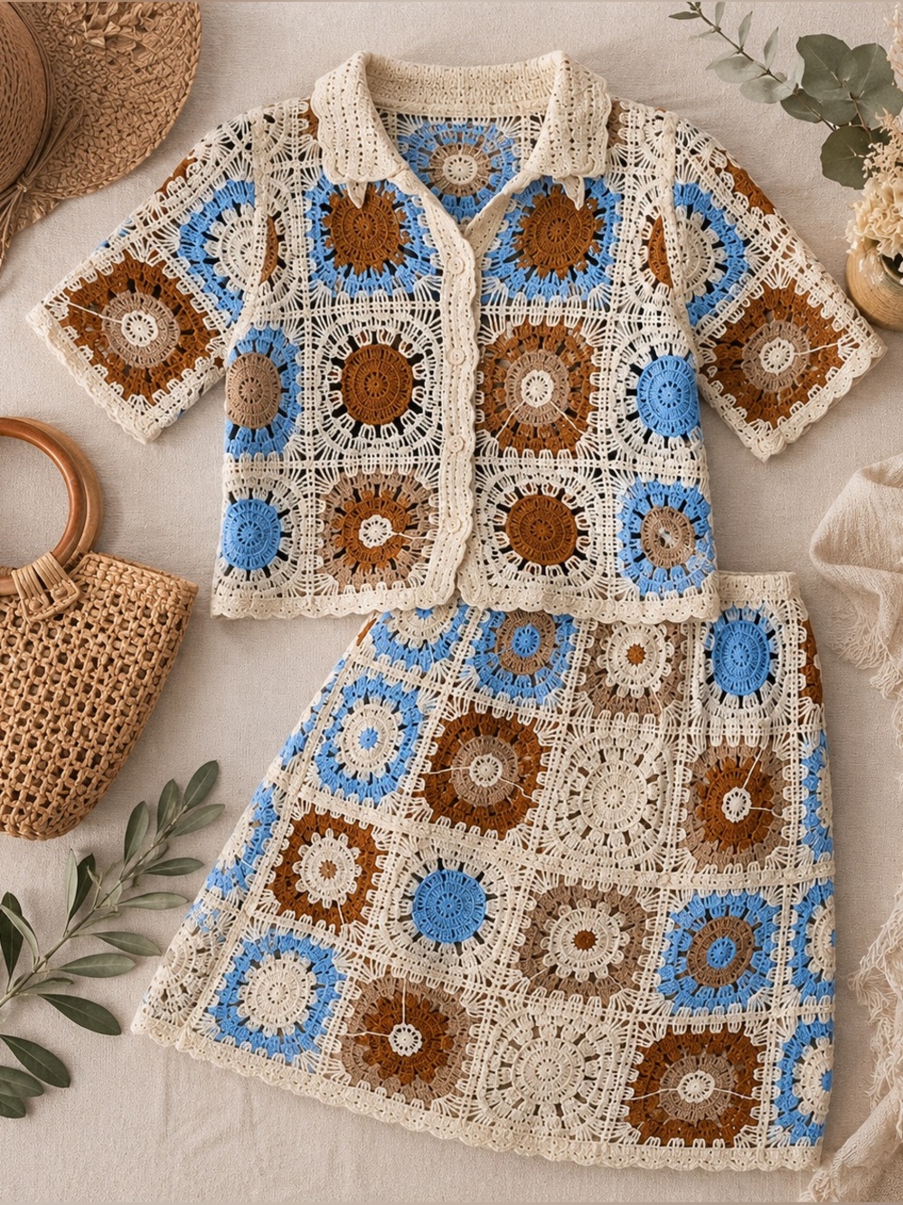 Vintage Style Crochet Granny Square
Skirt Set Boho Festival L/XL NWT - Picture 2 of 13